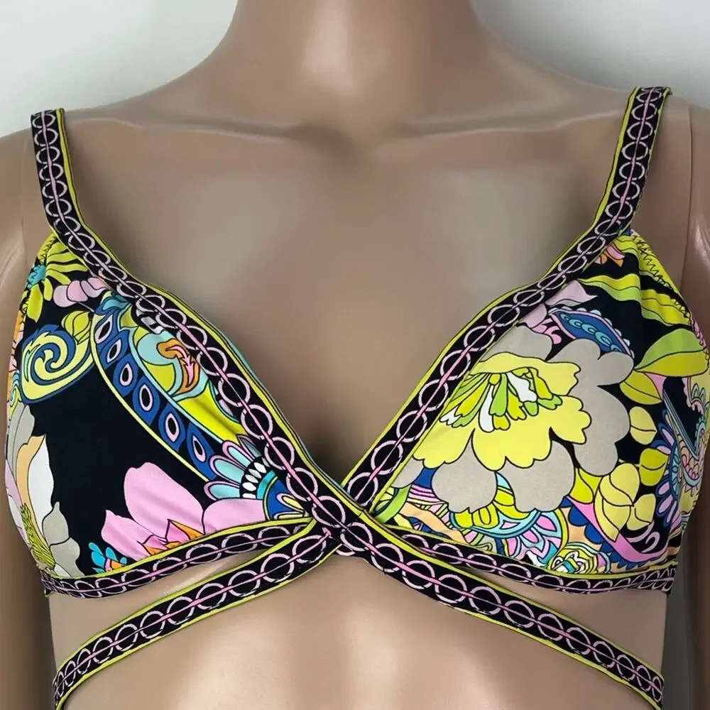 Trina Turk Monaco Faux Wrap Multi Strap Floral Print Triangle Bikini Top